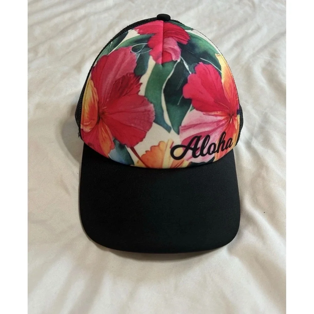 Surfware Hawaiian Classics Aloha Floral Trucker Hat Black Mesh Snapback Cap